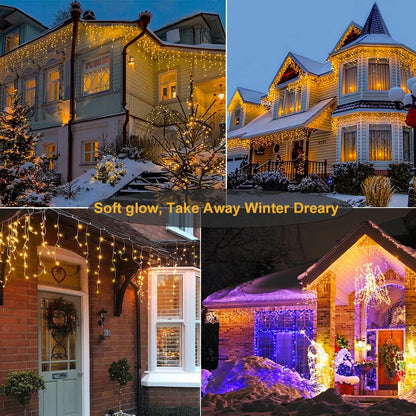 Warm White Christmas Lights Outdoor - 99ft 1216 LED 8 Modes Hanging Dripping Icicle String Lights