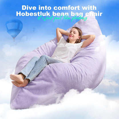 Hobestluk 3 in 1 Bean Bag Chair Giant Bean Bag Chairs for Adults with Plush Faux Fur Cover