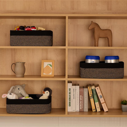 Large Shallow Organizing Baskets 15x11x5.1 Inches - Rope Woven Storage Bins for Bathroom, Shelves