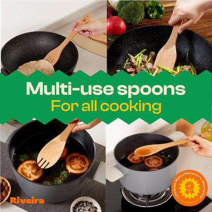 Riveira Cherry Wooden Spoons for Cooking Set of 6 – Natural Cherry Wooden Cooking Utensils, Wooden