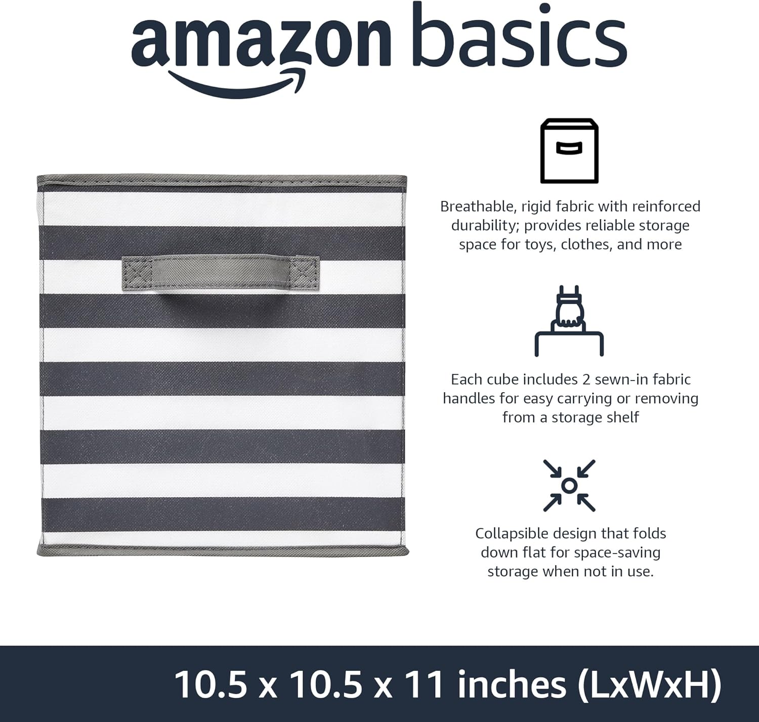 Amazon Basics Cube Organizer Storage Bins Handles, Collapsible Fabric, Pack of 6, 10.5"x10.5"x11"