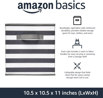 Amazon Basics Cube Organizer Storage Bins Handles, Collapsible Fabric, Pack of 6, 10.5"x10.5"x11"