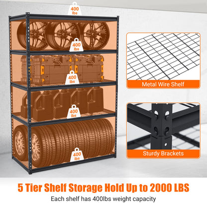 Towallmark Heavy Duty Storage Shelves 48 * 24in, 5 Tier Garage Storage Shelving, Adjustable Metal
