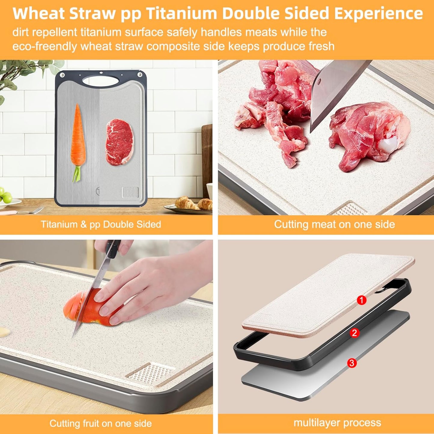 Titanium Cutting Board for Kitchen，Suitable for Handling Meat and Vegetables，Cutting Board Double