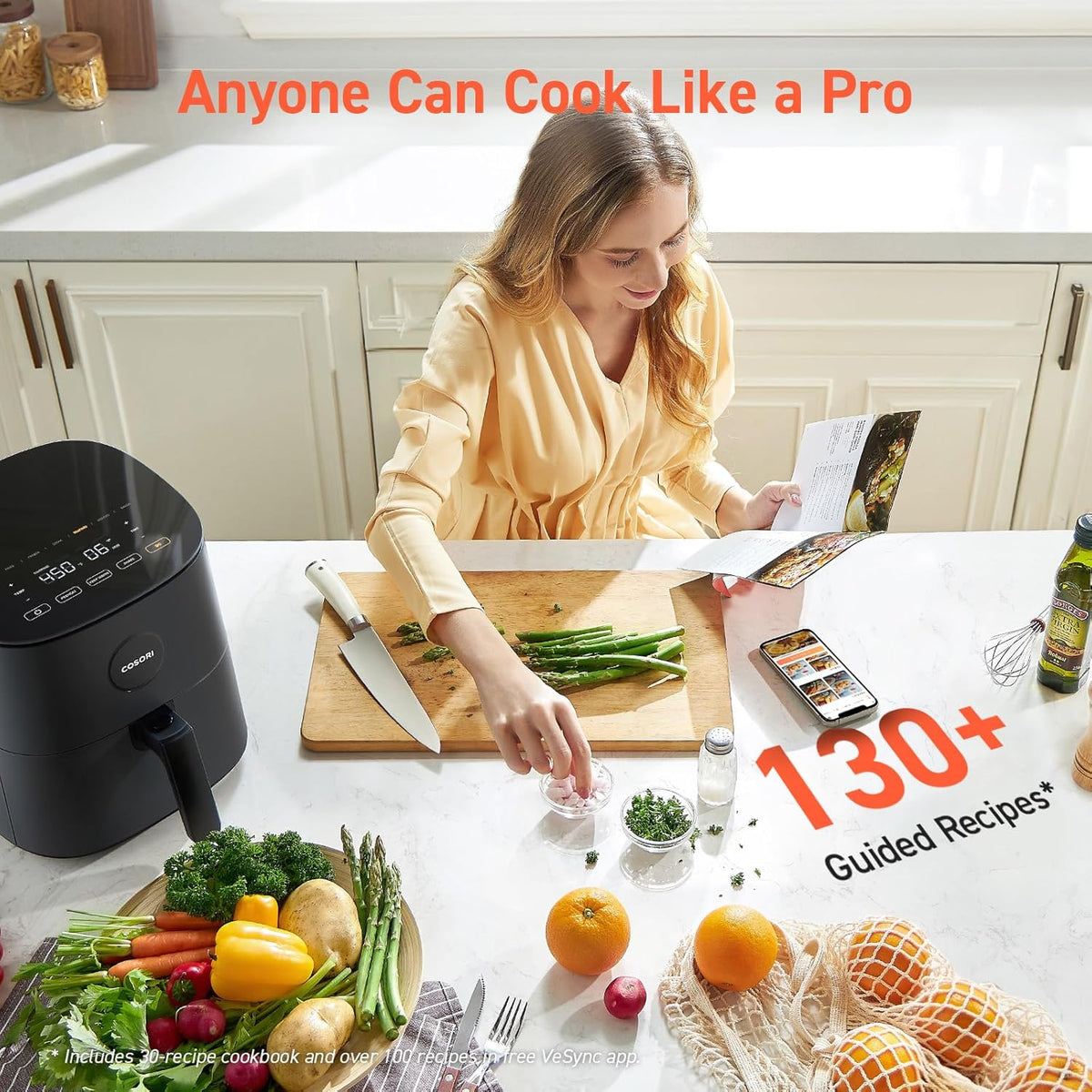 COSORI Air Fryer Pro 9-in-1, Compact 5QT, 450℉: Half Time & Chef-Grade Cook, One-Wipe Clean Glass