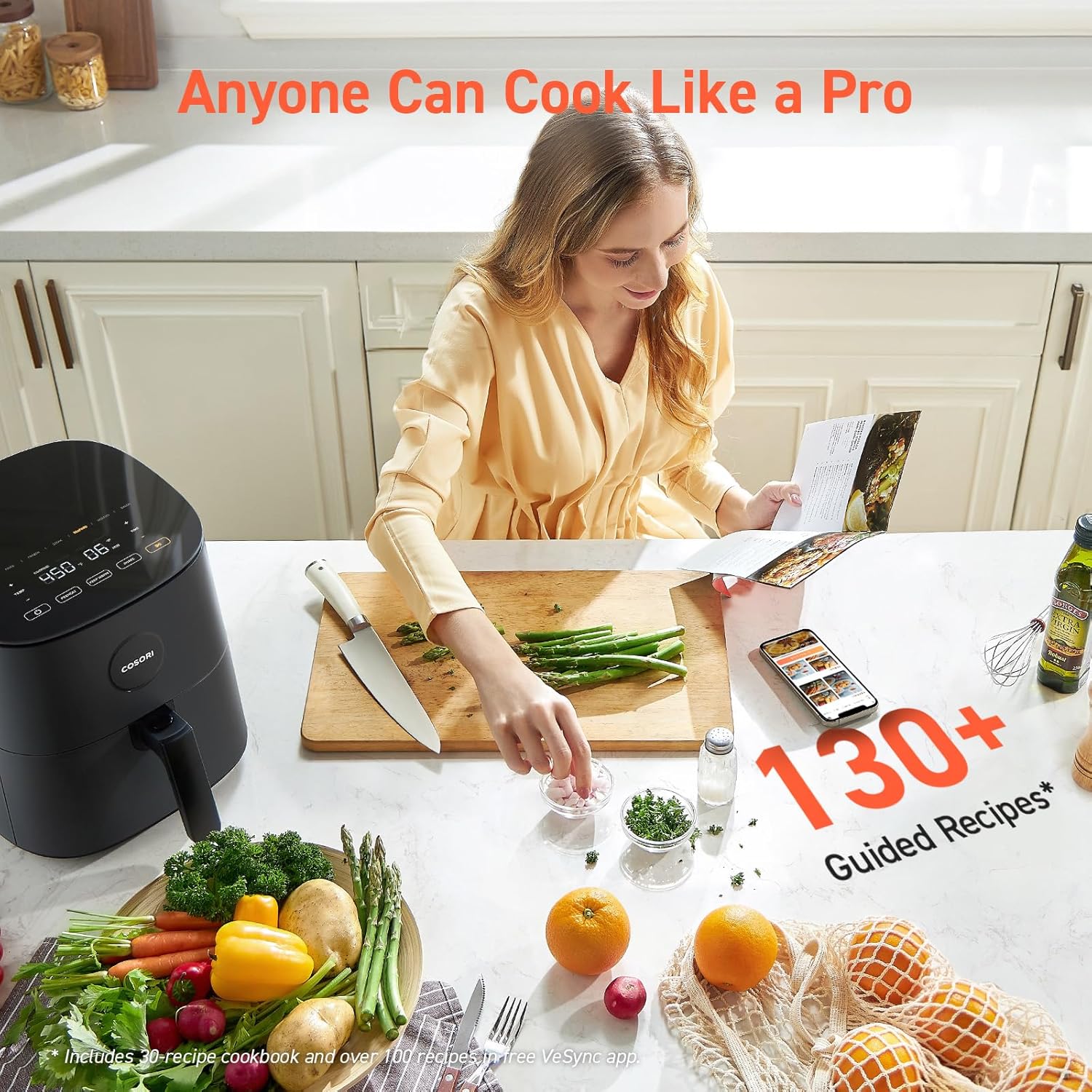 COSORI Air Fryer Pro 9-in-1, Compact 5QT, 450℉: Half Time & Chef-Grade Cook, One-Wipe Clean Glass