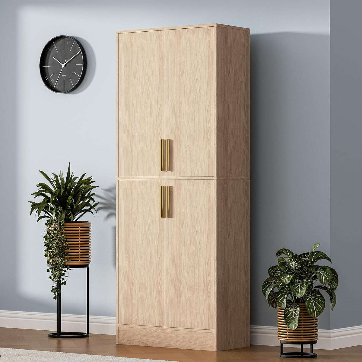 71" Tall Pantry Cabinet with 4 Doors, Kitchen Pantry Storage Cabinet, Freestanding Larder Cupboard