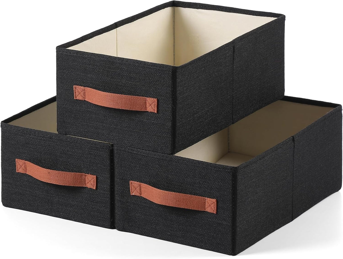 linen closet organizers and storage, 3 Pack Large Storage Baskets, Washable, Clothing Storage Bins