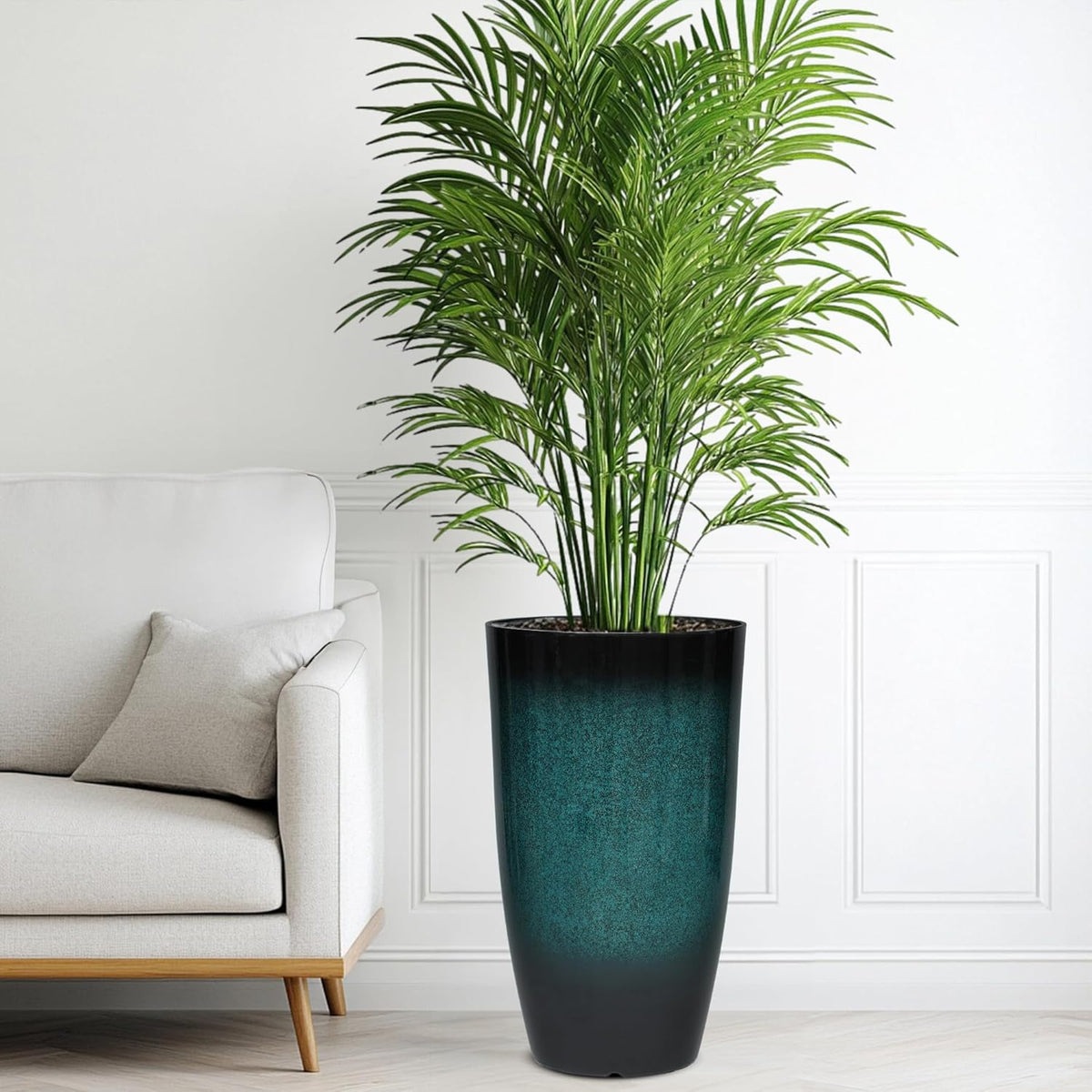 Tall Outdoor Planters, Set of 2 Large Flower Pots for Outdoor Plants, with Gradient Turquoise