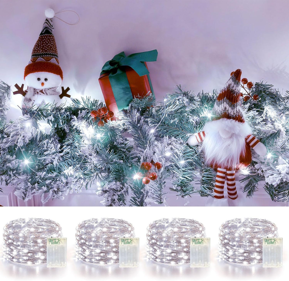 4 Pack 60LED Christmas Fairy Lights Battery Operated - 20FT Twinkle Lights with 2 Lighting Modes