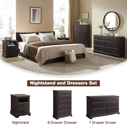 T4TREAM Nightstand with Charging Station, 18 Inch Vintage End Table with 2 Drawers for Living Room