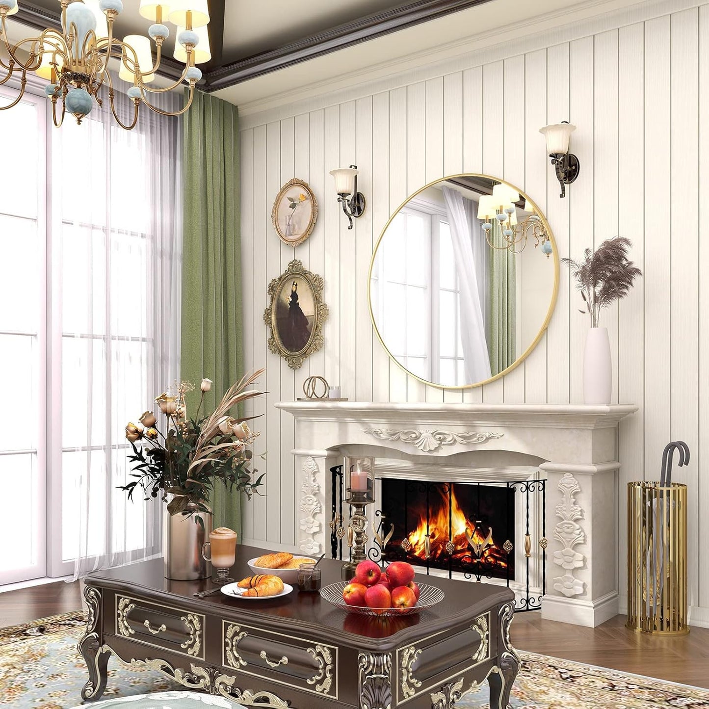 BEAUTYPEAK 20 Inch Round Mirror, Metal Frame Circle Mirror, Wall Mounted for Entryway, Bathroom