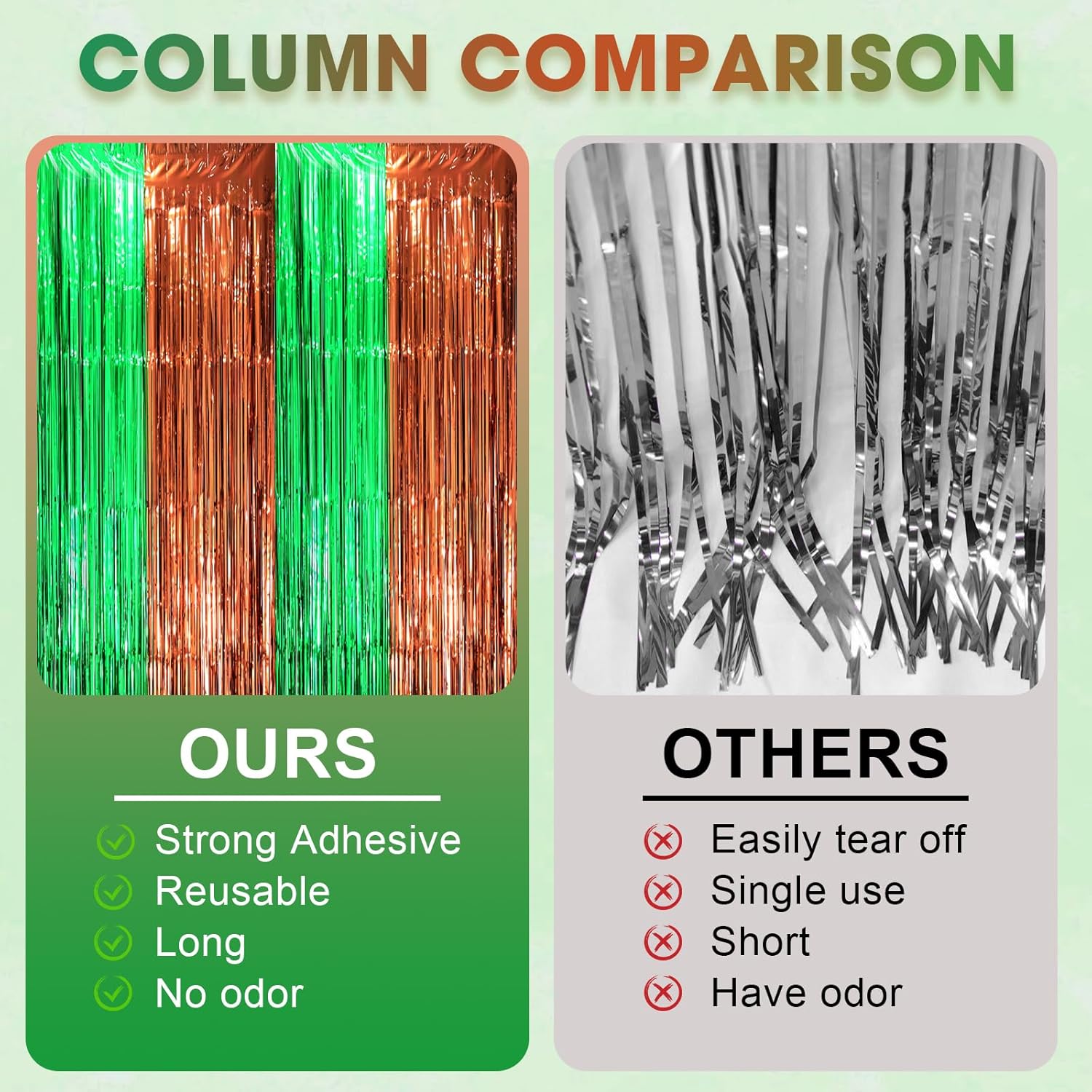 3 Pack 3.3 x 8.2 ft Green and Brown Foil Fringe Backdrop Curtains, Tinsel Streamers Party