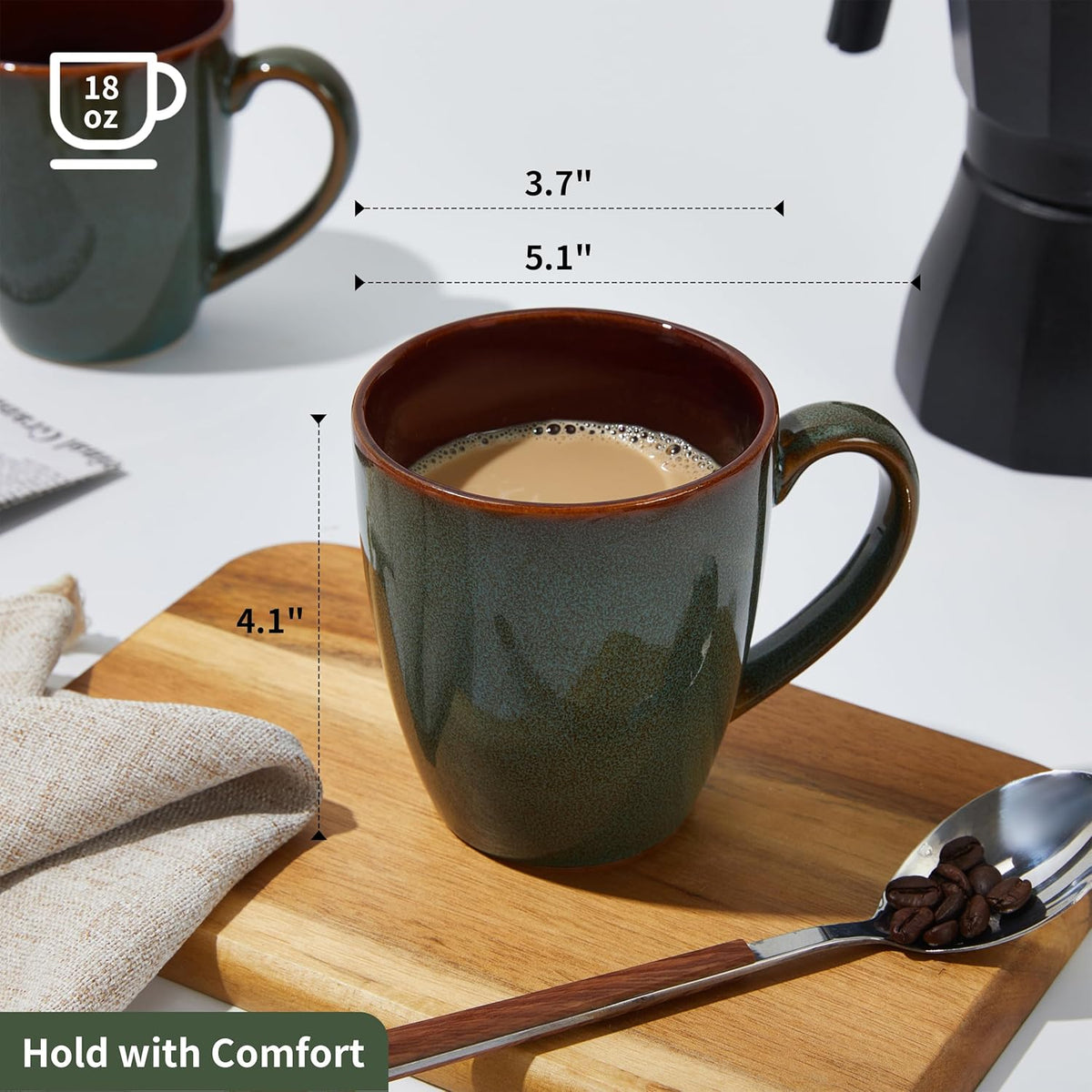 Coffee Mug 16 oz, Ceramic Coffee Mugs Set of 4, Reactive Glaze Mug for Latte/Tea/Cappuccino, Large