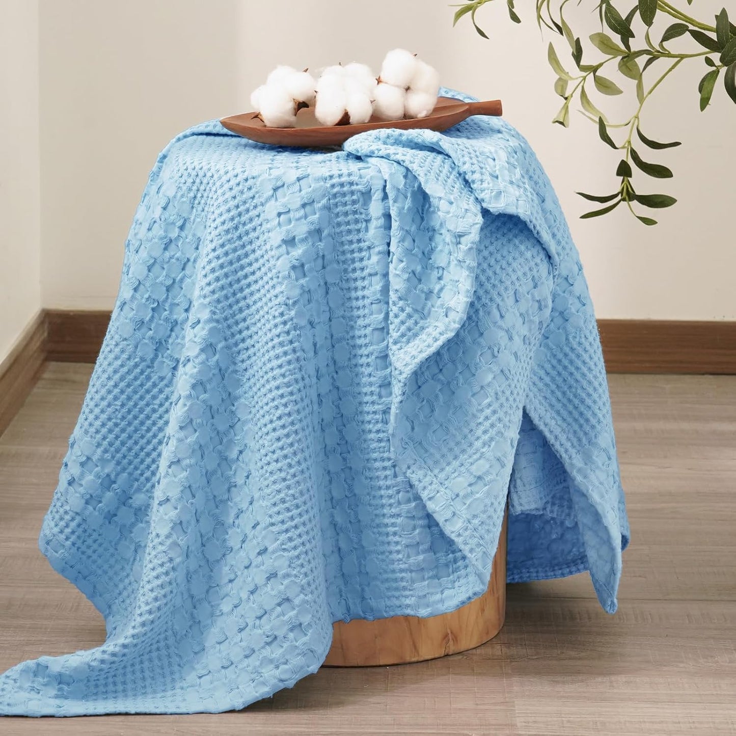 PHF 100% Cotton Waffle Weave Throw Blanket, Soft Lightweight Breathable Cozy Summer Throws for