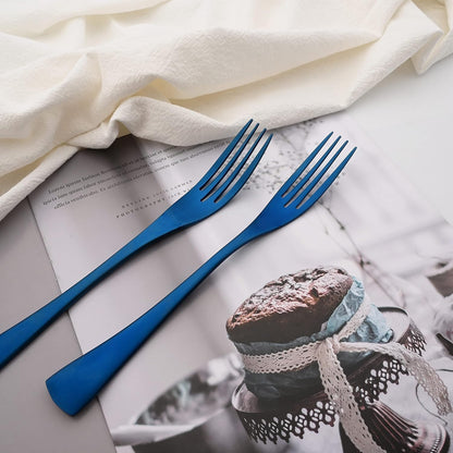 Luxury 18/10 Stainless Steel Matte Blue Cutlery Flatware Set - Utensil Set Steak Spoons and Forks