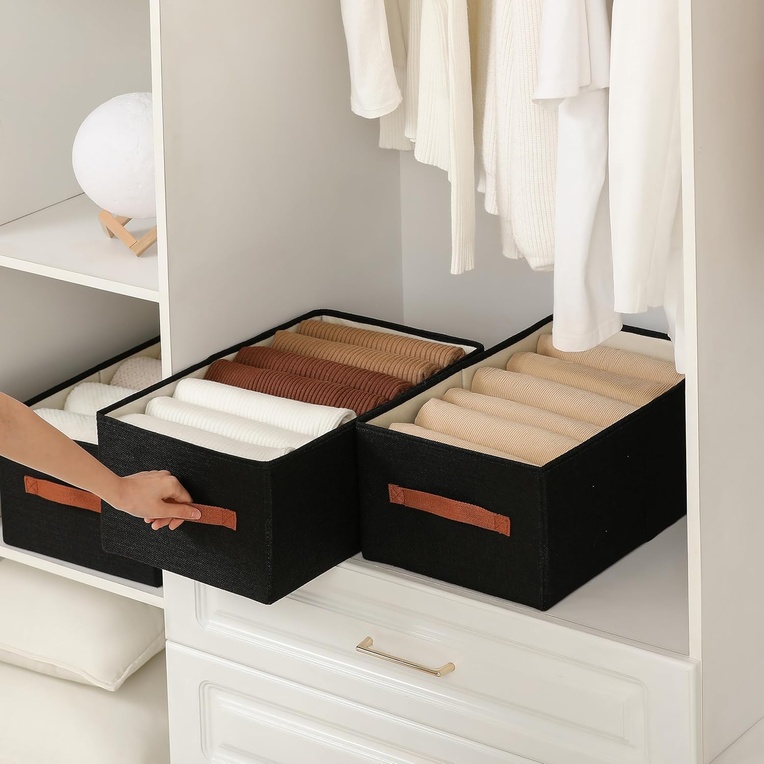 linen closet organizers and storage, 3 Pack Large Storage Baskets, Washable, Clothing Storage Bins