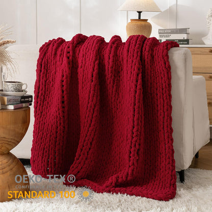 Chunky Knit Blanket Throw, 100% Hand Knit Throw Blanket Handmade Chenille Cable Knit Throw for
