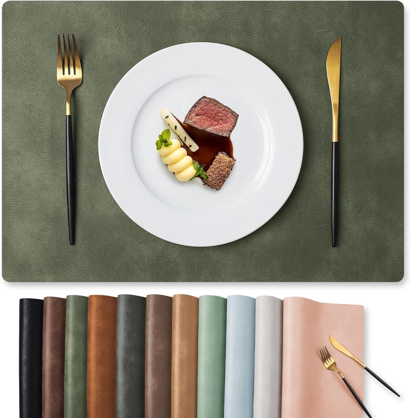 MOSAYT Vinyl Placemats Set of 6-12 X 17 Inch - Faux Leather 100% Waterproof Oil-Proof Wipeable PU