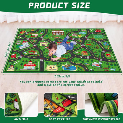 Kids Carpet Playmat Rug 5 x 7 ft Player Car Rug, City Life Traffic Road Map Mat Educational Game