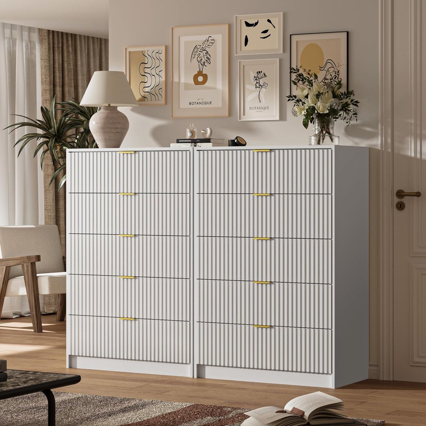 5 Drawer Dresser for Bedroom, Tall Dresser Chest of Drawers with Gold Handles, 32 Inch Wide