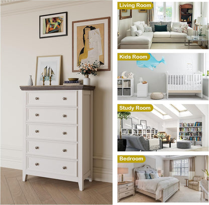 BLANKSPACE Dresser for Bedroom, 5 Drawer Dresser, Modern 5 Chest of Drawers, Farmhouse Storage