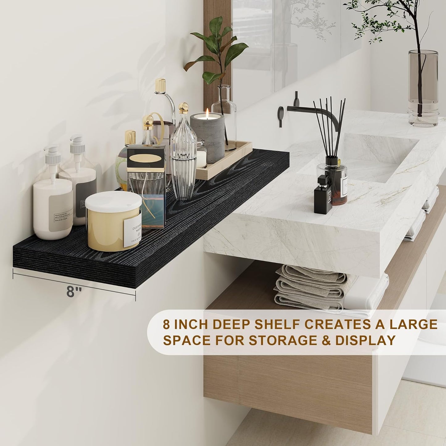 30 Inch Floating Shelves, Rustic Floating Wall Shelves 8 Inch Deep, 30 x 8 Floating Shelves for
