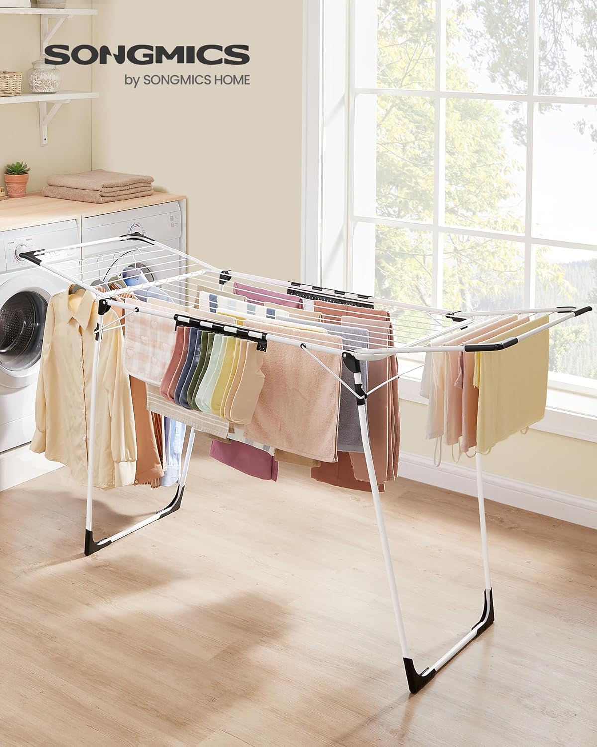 SONGMICS Clothes Drying Rack Foldable, Gullwing Laundry Drying Rack, Space-Saving, 22.2 x 68.1 x 38