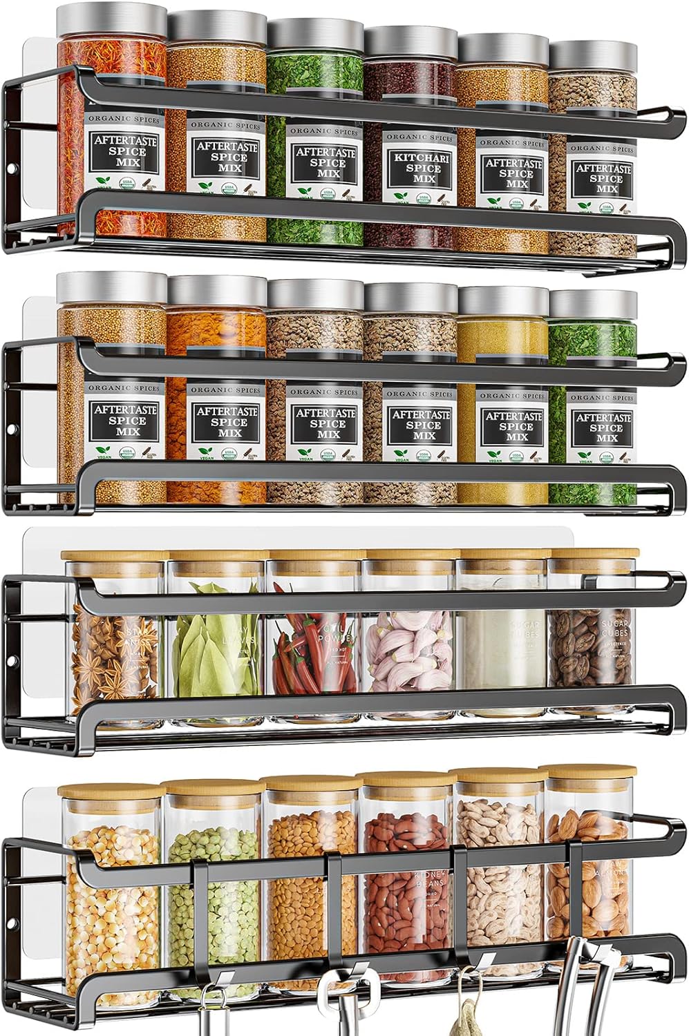 Spice Rack Wall Mounted 4 Pack,Space-Saving Spice Organizer for Spice Jars and Seasonings,Screw or