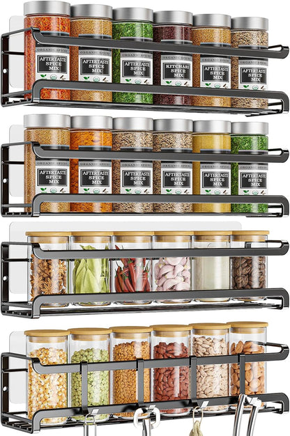 Spice Rack Wall Mounted 4 Pack,Space-Saving Spice Organizer for Spice Jars and Seasonings,Screw or