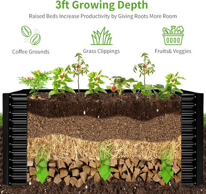Land Guard 8x4x3ft Rectangular Galvanized Raised Garden Beds, Large-Capacity Metal Planter Box