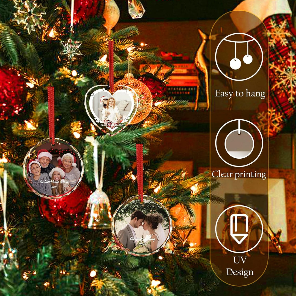 Personalized Photo Crystal Ornament 2025, Custom Engraved Heart Pendant Keepsake Wedding Gift for