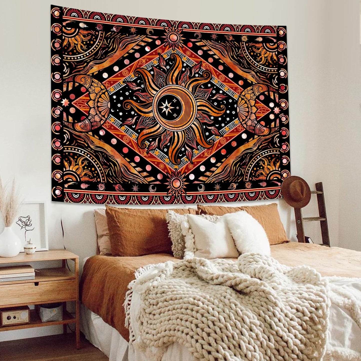 Lunerfex Hippie Sun and Moon Tapestry Bohemian Celestial Tapestry Aesthetic Tapestries for Bedroom