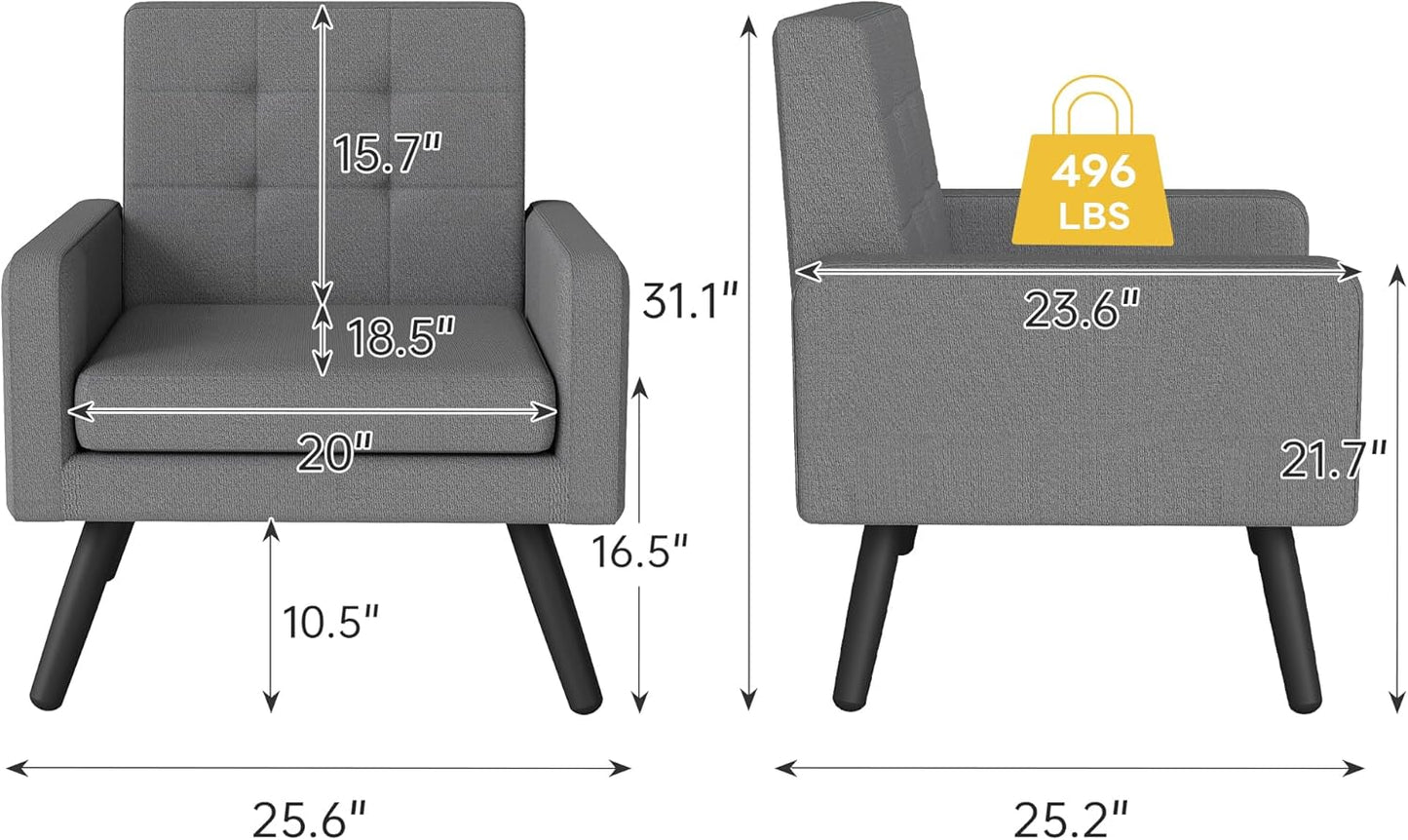 Kromax Mid-Century Modern Accent Chair for Living Room, 496 Lb. Weight Capacity, Dual Armrests