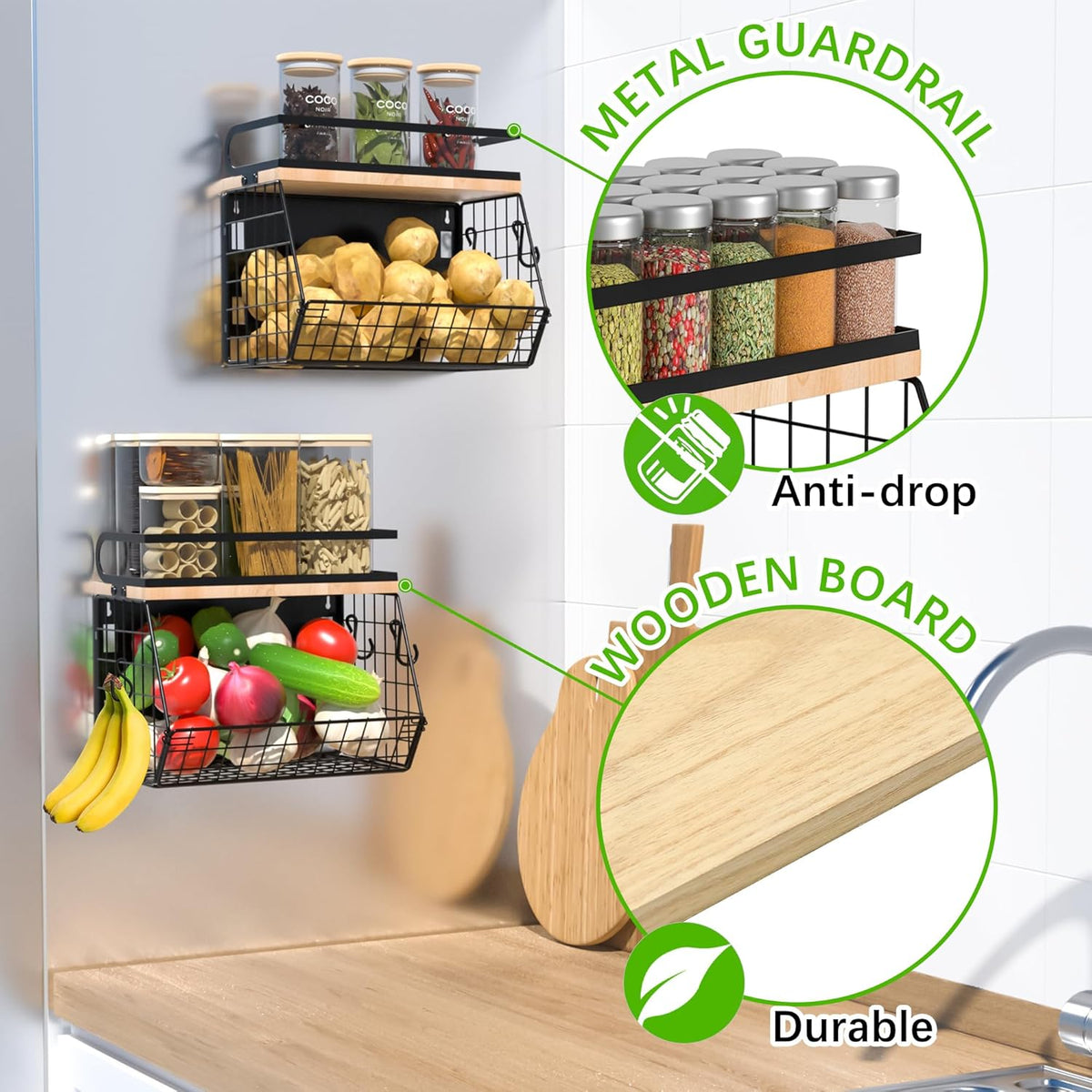 Magnetic Spice Rack for Refrigerator, Fruit, Potato & Onion Storage Bin,Large Capacity Magnetic