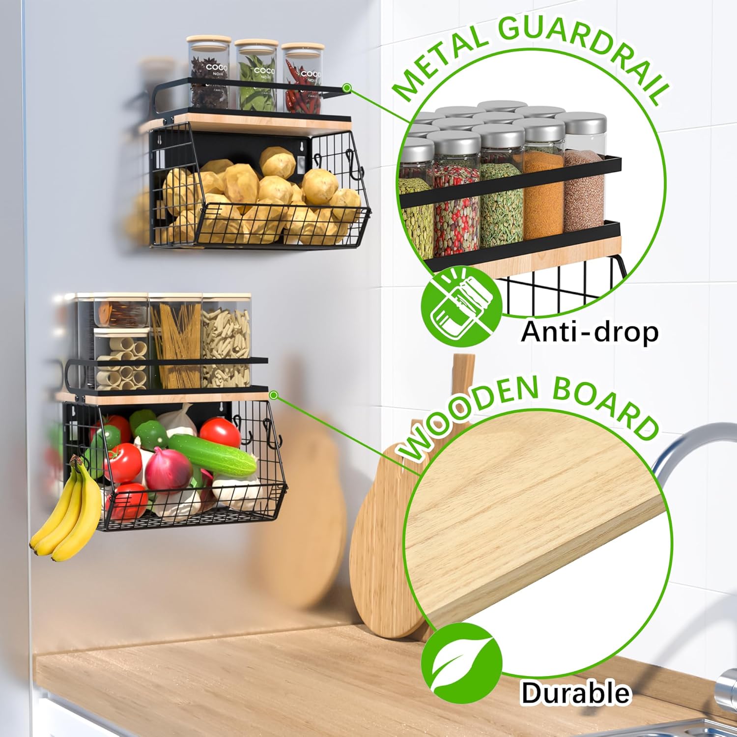 Magnetic Spice Rack for Refrigerator, Fruit, Potato & Onion Storage Bin,Large Capacity Magnetic