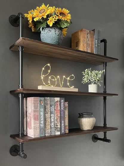 Industrial Pipe Wall Shelves with Real Wood Plank ,36 Inches Floating Shelves for Wall Farmhouse