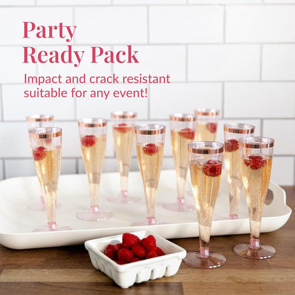Prestee Set of 24 Plastic Champagne Flutes Disposable - Silver Glitter Pink Champagne Glasses with