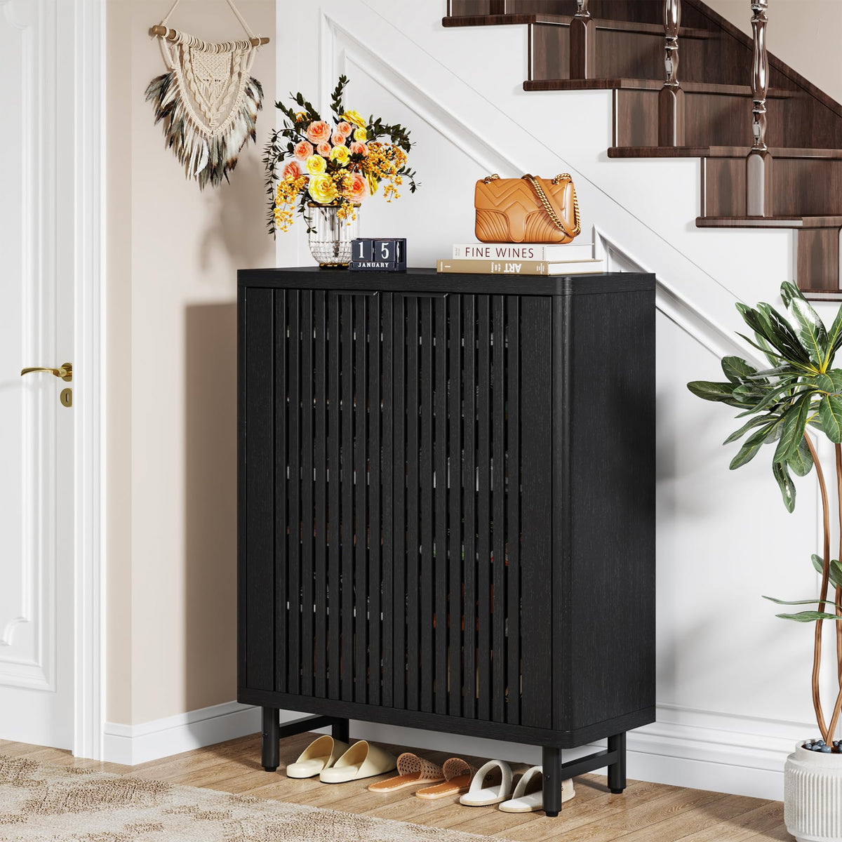 Tribesigns 6-Tier Shoe Cabinet with Shutter Doors, Large Wooden Shoe Organizer Rack with Adjustable