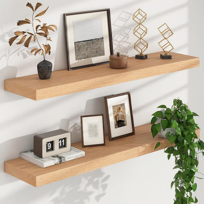 Floating Shelves for Wall, USA-Sourced Oak Wood 36 Inch Long Wall Shelves Set of 2, Natural Wooden