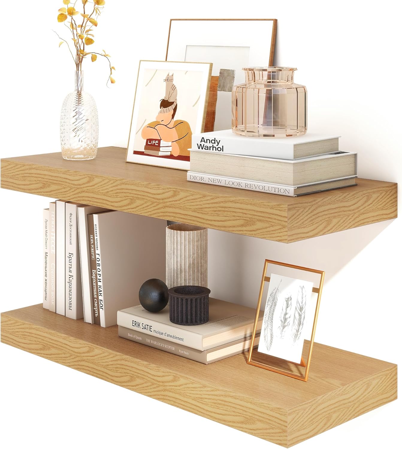 12 Inch Deep Floating Shelves | 30W x 12D Rustic Floating Shelves for Wall Set of 2 | Oak Shelves