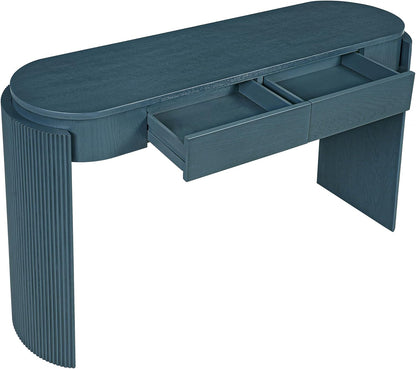 55" Sofa Table with Oval Top and 2 Drawers, Entryway Console Table with Fluted Design for