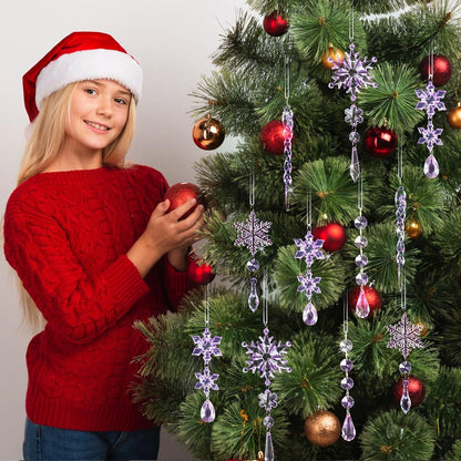 32pcs Crystal Christmas Ornaments for Christmas Tree Decorations-Purple Hanging Acrylic Snowflake