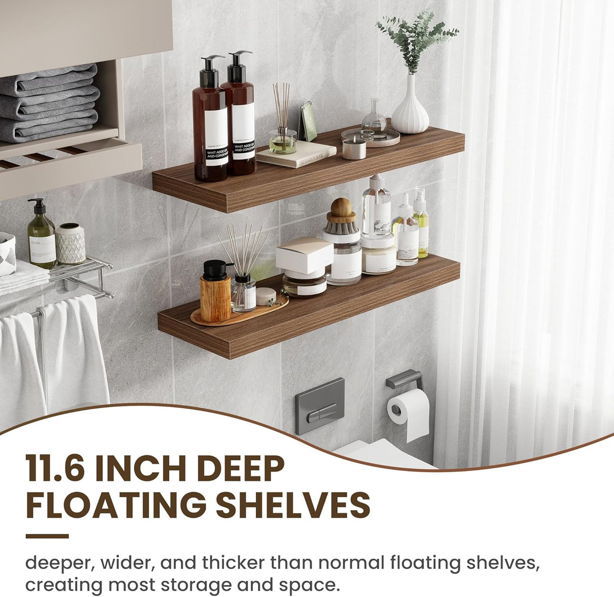 36 Inch Floating Shelves, 12 Inch Deep Floating Shelves for Wall, Floating Shelf with Invisible