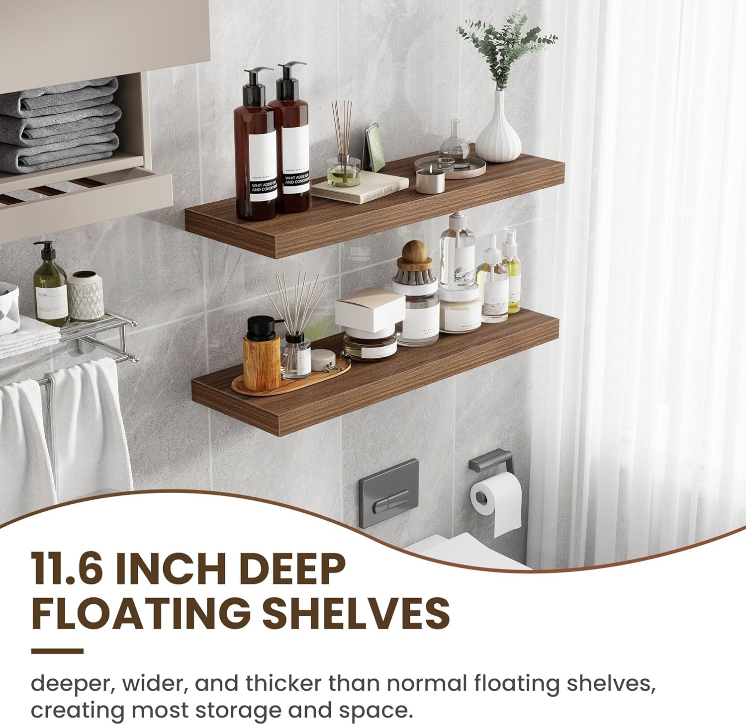 36 Inch Floating Shelves, 12 Inch Deep Floating Shelves for Wall, Floating Shelf with Invisible