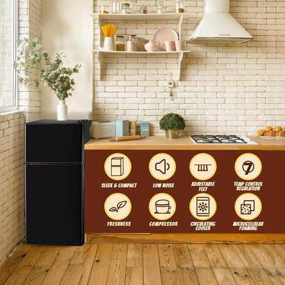 Mini Fridge with Freezer Small Refrigerator Double Door Dorm Fridge for Single Removable Shelves