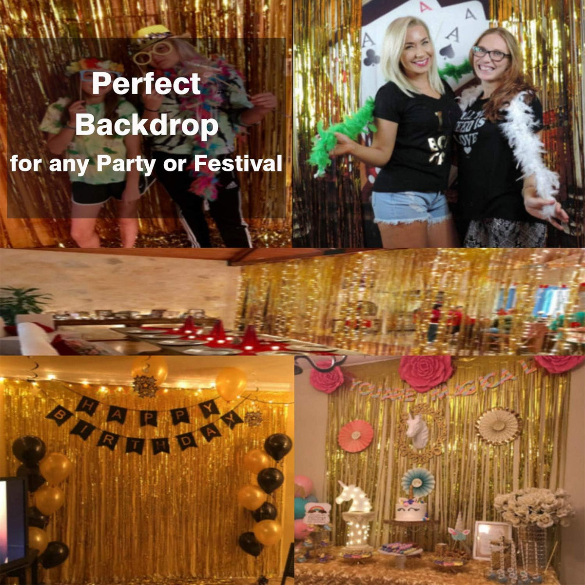 GOER 3.2 ft x 9.8 ft Metallic Tinsel Foil Fringe Curtains,Pack of 2 Party Streamer Backdrop for
