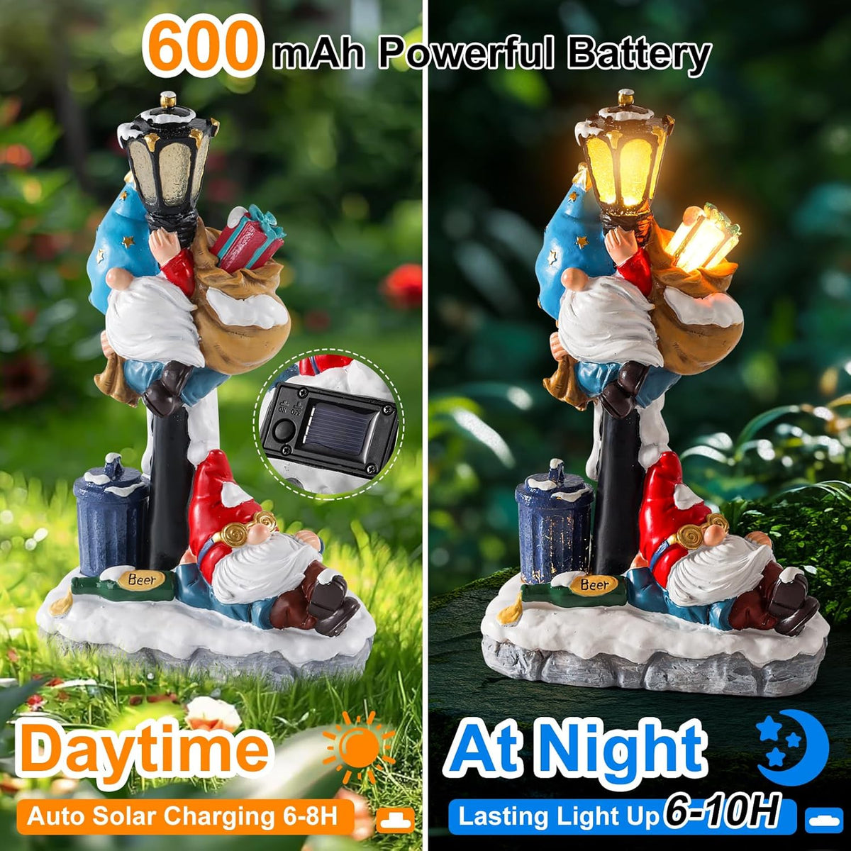 WINTS Solar Garden Gnome,Outdoor Gnome with Solar Lights Decor for Patio,Lawn,Yard,Balcony,Funny