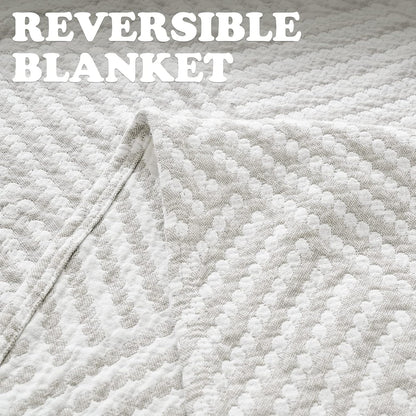jinchan Boho 100% Cotton Blanket Muslin 50x60 Inches Lightweight 3-Layer Geometric Square Striped