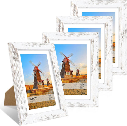 5x7 Picture Frame Set of 4, 5 x 7 Wood Photo Frames with Mat for 4x6, Rustic Natural Wooden Frame